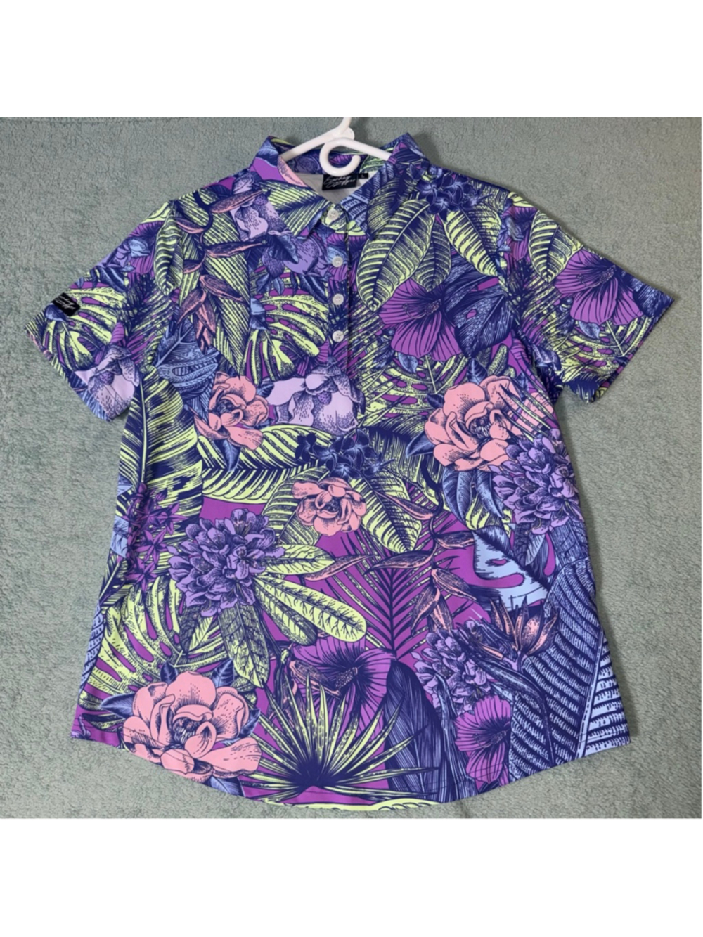 Sunday Swagger Women's Polo Short Sleeve Athletic Shirt Purple Large Stretch